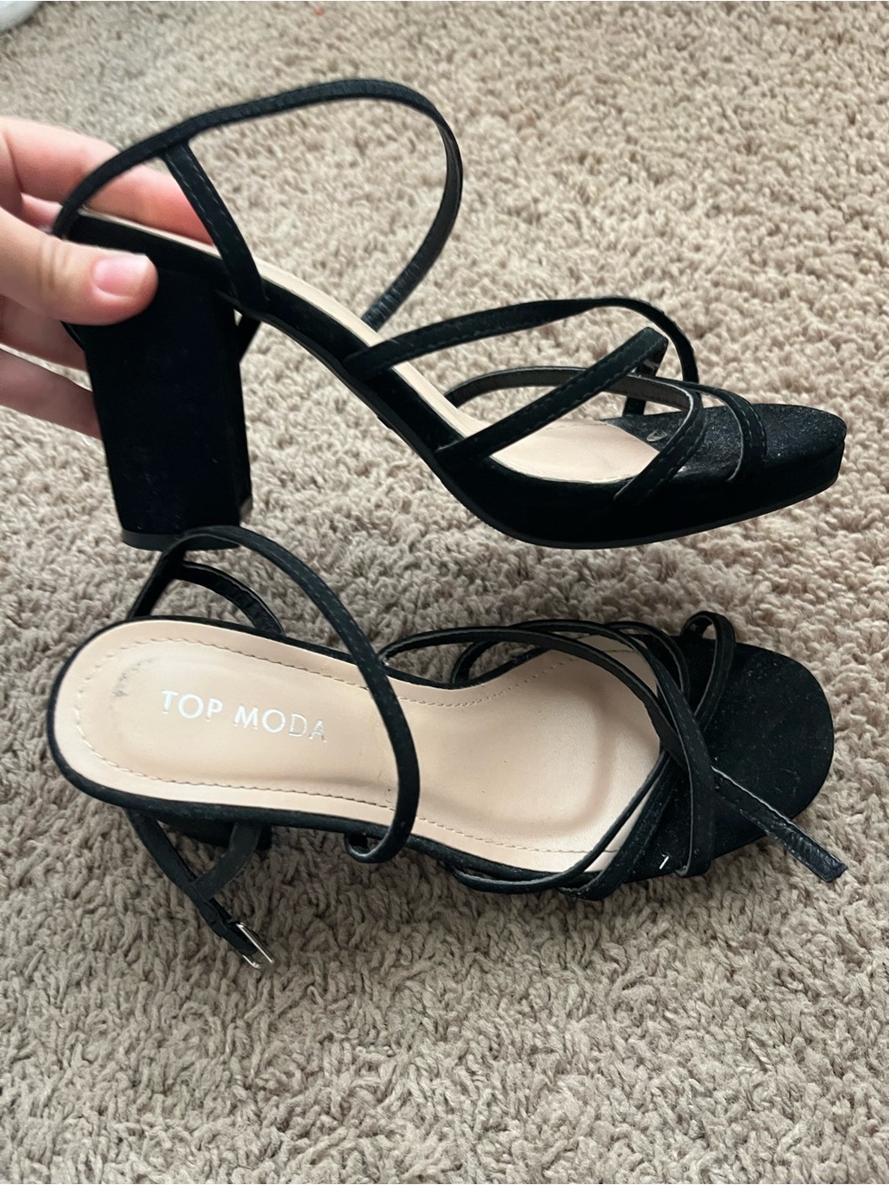 TOP Moda Black Strappy Block Heel Sandals